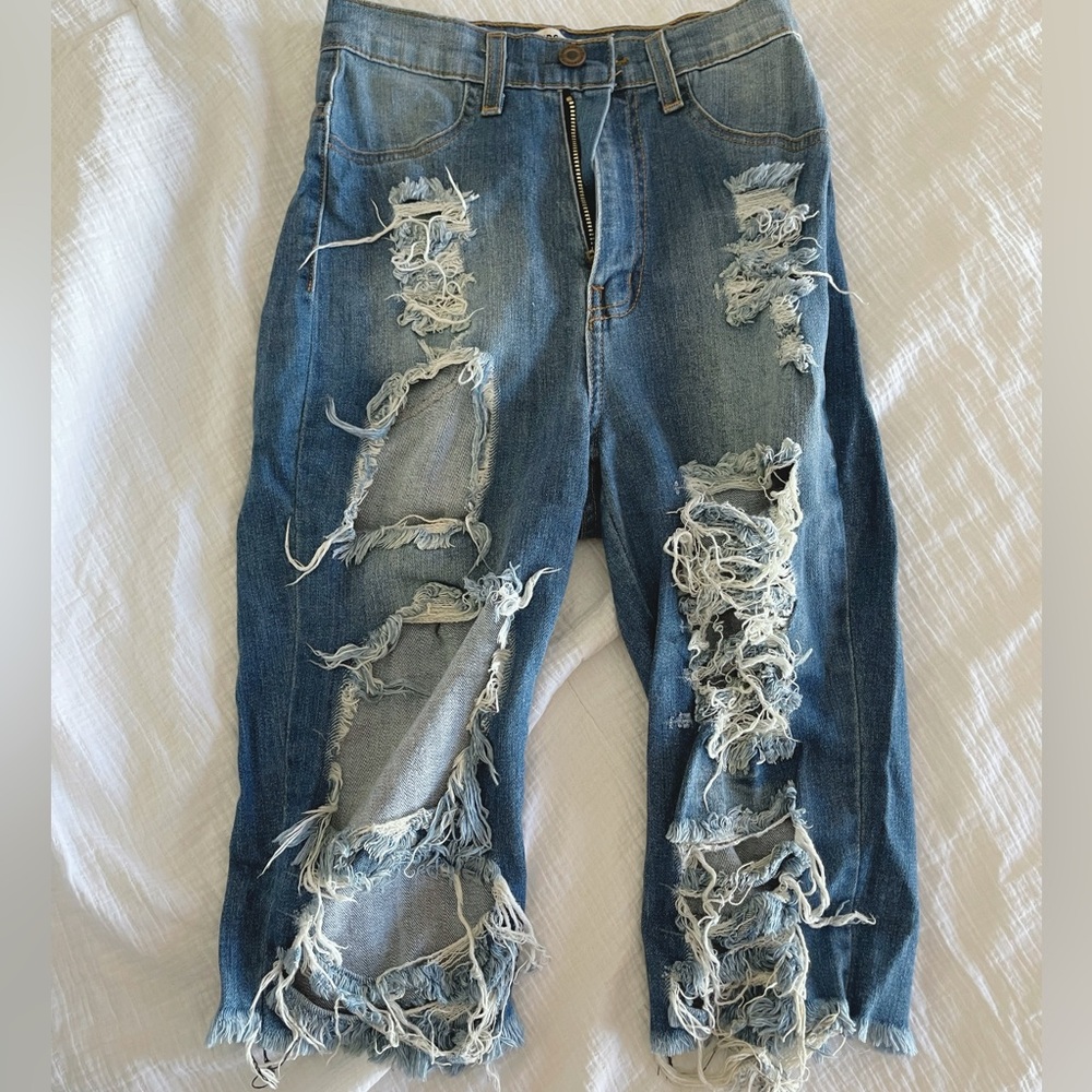 Fashion Nova Destroyed Cropped Denim Jeans